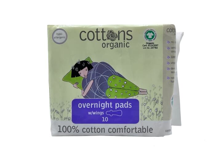 Organic Cotton Overnight Pads 10's