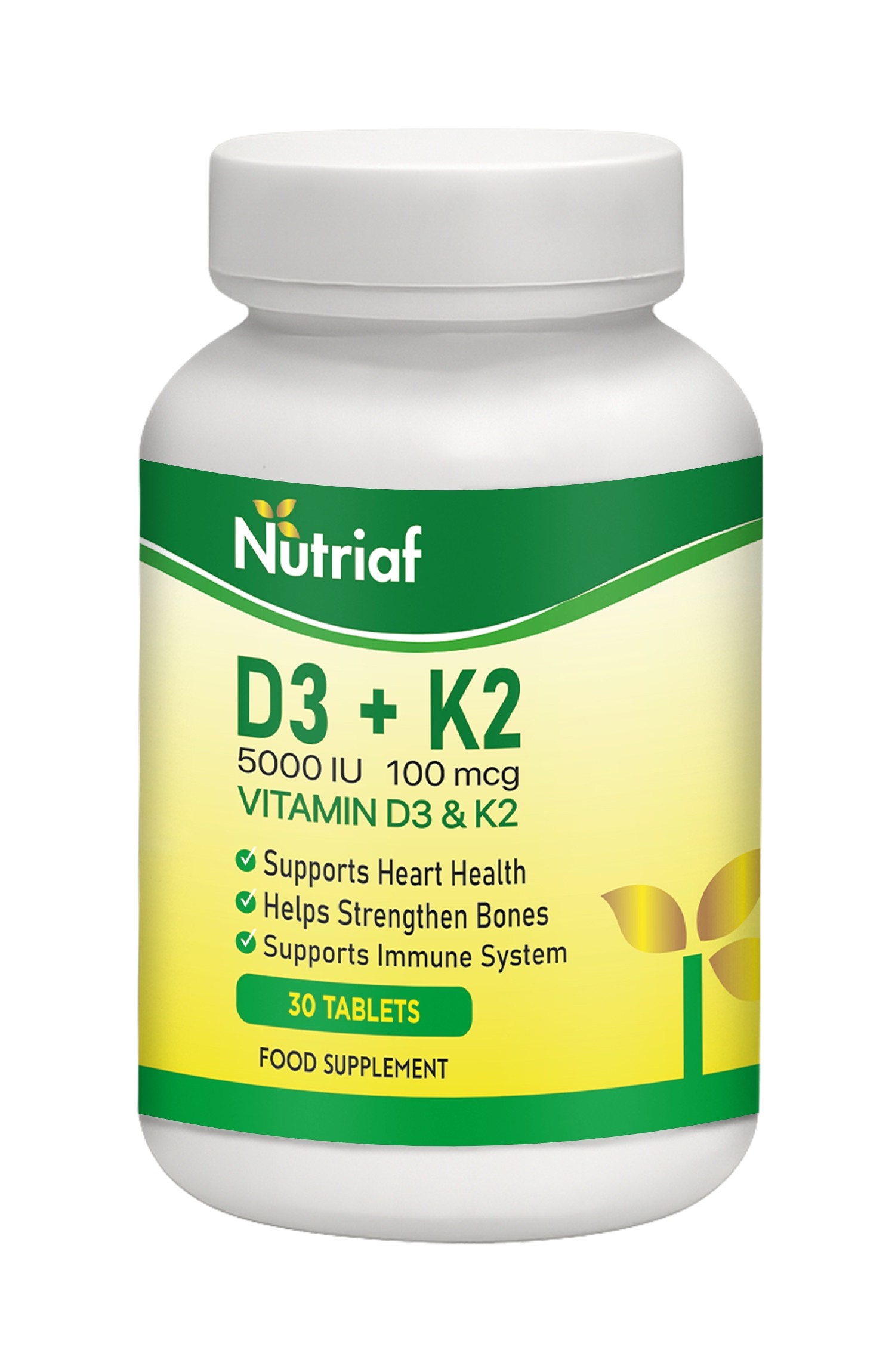 NUTRIAF Vitamin D3 (5000 IU) + K2 (100mcg) Tabs 30's